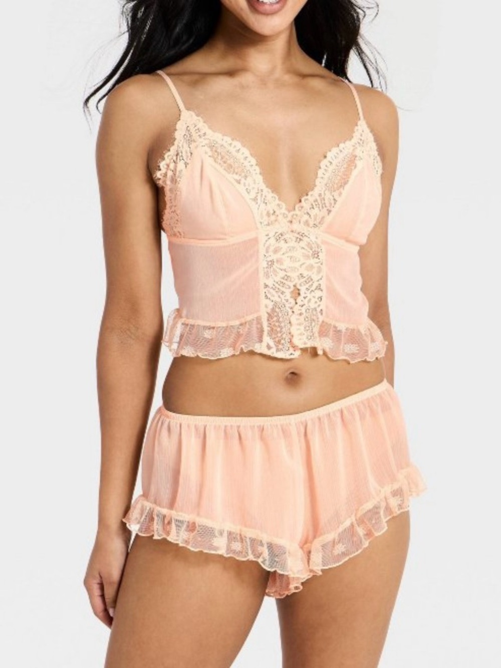 Auden Intimates Heirloom Lace Bra Panty Set 2 Pcs Peach Babydoll Size Small NWT